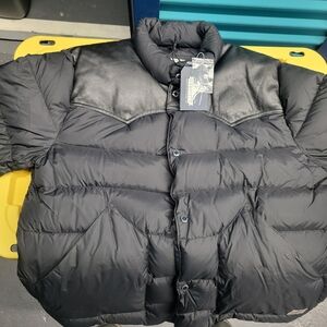Penfield Black Puffer Jacket with Leather Accents